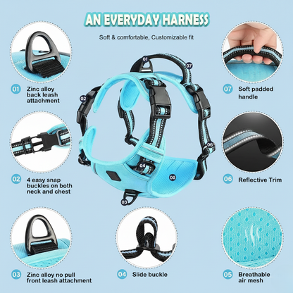 No Pull Dog Harness, Adjustable Soft Padded Pet Vest with Easy Control Handle