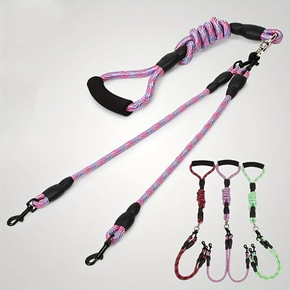 Pet Dual Head Dog Walking Rope with Wavy Pattern, One Drag Two Traction Rope, anti Winding and Detachable