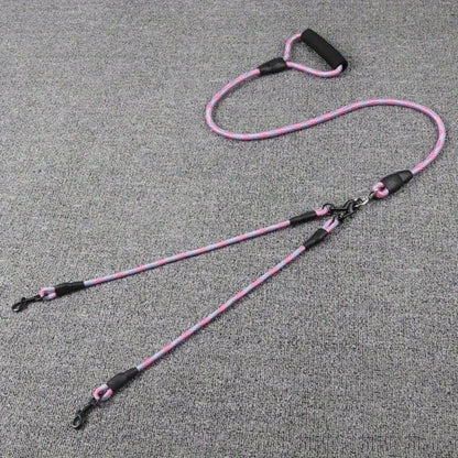 Pet Dual Head Dog Walking Rope with Wavy Pattern, One Drag Two Traction Rope, anti Winding and Detachable